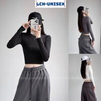 Áo thun croptop nữ tay dài cổ tròn ôm body basic chất borip co giãn mềm mịn LCH