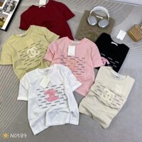 Áo thun croptop nữ tay ngắn cổ tròn thêu chữ X bông nổi hàng Quảng Châu chất cotton, áo phông baby tee hè hàn quốc 0589