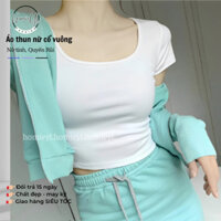 Áo thun croptop nữ trơn cổ vuông tay ngắn ôm body HL218 màu trắng đen Homieyl, áo crt phông croptop nữ cổ tròn form