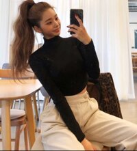 Áo thun croptop tay dài cổ lọ cao Tiên Khỉ body cao trên rốn thu đông LOTD BS13
