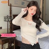 Áo Thun Croptop Tay Dài Dáng Ôm Phong Cách Hàn Quốc Dành Cho Nữ