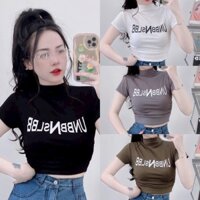 Áo Thun Croptop Tay Ngắn Cổ Lọ Chất Borip Đẹp Mịn In Chữ 05
