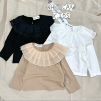 Áo Thun Dài Tay Cho Bé, Áo Cổ Bèo Voan Xếp Xinh Xắn Chất Cotton Bozip 3 Màu Cho Bé Gái - Nhà Cam