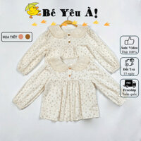 Áo Thun Dài Tay Cổ Bèo Cho Bé Gái Phong Cách Vintage Hàn Quốc