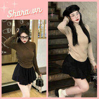 Áo thun dài tay cổ lọ thiết kế dúm sườn đuôi tôm form ôm Shara SR1234 KT Áo giữ nhiệt nữ màu trơn vintage dễ phối đồ