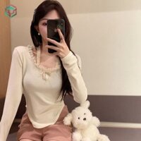 Áo thun dài tay cổ thắt nơ ren dành cho nữ
