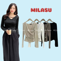 Áo Thun Dài Tay Cổ V, Áo Dài Vạt Chéo Đan Dây Ngang MILASU  129