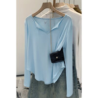 Áo thun dài tay cổ V đẹp độc đáo YUEWEN, áo cơ bản cho phụ nữ