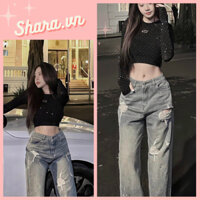 Áo thun dài tay croptop nữ đính đá, áo thun nữ body dài tay khoe eo thon sexy cá tính Shara SR790 KT