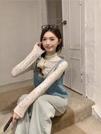 Áo thun dài tay dành cho nữ giảm béo, áo cổ lọ nửa đáy có áo bên trong