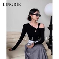 Áo thun dài tay gợi cảm thiết kế bất đối xứng hàng đầu dành cho nữ