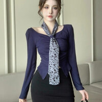 Áo thun dài tay in họa tiết da báo Streamer Áo thun nữ phong cách Hàn Quốc