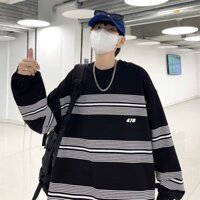 Áo thun dài tay kẻ ngang nam nữ form rộng, ảnh thật hình cuối