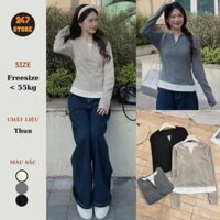 Áo Thun Dài Tay Khuy Dọc Phối Viền Trắng AO53