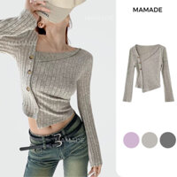 Áo thun dài tay lông thỏ phối cúc lệch bên A02 cổ chéo dáng lỡ MAMADE, áo thun thu đông cho nữ mẫu mới 2024