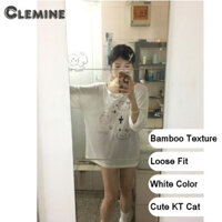 Áo thun dài tay màu trắng dễ thương in hình Hello Kitty - Áo thun cỡ thoải mái dành cho nữ