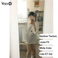 Áo thun dài tay màu trắng dễ thương in hình Hello Kitty - Áo thun cỡ thoải mái dành cho nữ