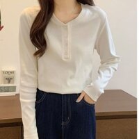 Áo thun dài tay màu trắng nữ xuân thu mới Slim Plain Áo thời trang