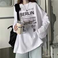 Áo thun dài tay nam nữ unisex form rộng chất cotton dày đẹp in hình BERLIN
