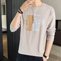 Áo thun dài tay nam phong cách Hồng Kông mới đa năng rộng rãi và đẹp mắt, áo cổ tròn in họa tiết