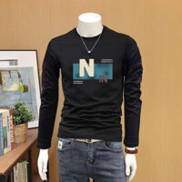 Áo thun dài tay nam phong cách Hồng Kông mỏng trẻ trung Pu đẹp trai ôm sát in hình cổ tròn