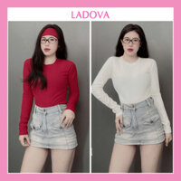 Áo thun dài tay nữ dáng ngắn croptop ôm body cổ tròn màu trơn basic giữ thiệt thu đông chất tăm hàn co giãn Women AL34