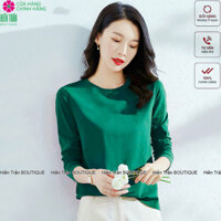 Áo thun dài tay nữ Hiền Trần BOUTIQUE cổ tròn nhẹ dáng suông rộng thoải mái vải cotton mềm mại kiểu nữ tính - Nâu Brown -  M