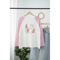 Áo thun dài tay nữ phối SỌC siêu xinh MENINA_STUDIO, áo thun tay dài vải cotton xược, thun giấy dày dặn,áo form rộng