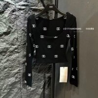 Áo Thun Dài Tay Phong Cách Chanel Áo Thun Nữ Công Nghiệp Nặng In Chữ Bạc Chủ Đề Đáy Áo Sơ Mi Gợi Cảm Slim-Fit St
