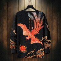 Áo Thun Dài Tay Phong Cách Trung Quốc thời trang Áo nam cổ tròn cá tính cổ điển ngoại cỡ in hình phượng hoàng