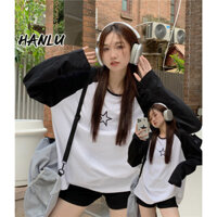 Áo thun dài tay raglan giản dị dành cho nữ HANLU cổ tròn dáng rộng