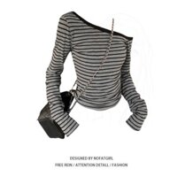 Áo thun dài tay sọc cổ lệch vai cho nữ Slim Fit Top