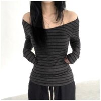 Áo thun dài tay sọc một vai Yuewen dành cho nữ Slim-