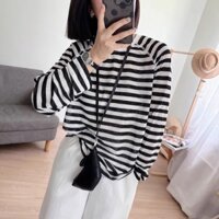 Áo Thun Dài Tay Sọc Nữ Chất Xược Giấy Thời Trang, Áo Thun Nữ Form Rộng Chất Xược Mặc Thu, Đông