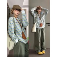 Áo thun dài tay sọc thường ngày mùa thu dành cho nữ