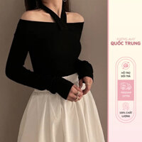 Áo thun dài tay trễ vai chéo cổ chất cotton dẻo dáng ôm siêu tôn dáng - Xưởng may quốc trung