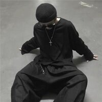 Áo Thun DÀI TAY TRƠN Basic Unisex Nam Nữ Form Rộng Thời Trang Hàn Quốc Ullzang - ĐEN - FrSz 35-&lt; 63Kg&lt;1M75
