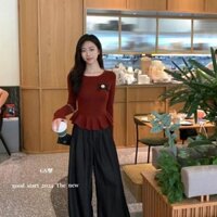 Áo thun dài tay xù giảm tuổi phong cách Hàn Quốc dành cho nữ Thiết kế đầu mùa thu Niche Sweet Slim-Fit
