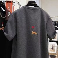 Áo thun dáng rộng hình chú chó thêu dễ thương Ethereal