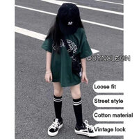 Áo thun dáng rộng vừa vặn thời trang dành cho trẻ em JOYONCLEON, Cotton thoáng khí, dạo phố hiện đại cho bé gái, màu xanh đậm