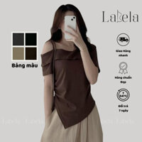Áo Thun Dây Vai Bigsize Rút Dây Bên Hông Labela, Áo Trễ Vai Vạt Chéo Dây Rút Bigsize, Áo Thun Cổ Thuyền Vạt Chéo 207