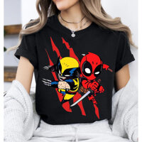 Áo thun Deadpool và Wolverine Marvel Deadpool 3 Mặt nạ Tee Mùa hè Áo Cotton cổ tròn tay ngắn cho nam giới Trẻ em