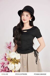 ÁO THUN ĐEN RÚT DÂY SƯỜN