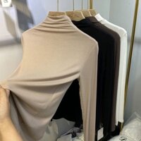 Áo thun đen tay dài cổ cao thời trang mùa thu dành cho nữ