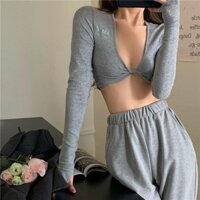 Áo Thun Đen Tay Dài Dáng Ôm Hở Rốn Thời Trang Xuân Thu 2023
