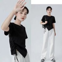 áo thun đen trơn bigsize nữ form rộng sơ mi tay ngắn hot trend 2025 phông kiểu hàn quốc điệu đà đơn giản