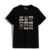 Áo thun đen unisex us .Cassette audio player Retro black and white vintage cartoon animation