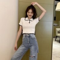 Áo thun dệt kim nữ cổ bẻ Áo sơ mi ngắn tay