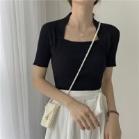 Áo thun dệt kim nữ ngắn tay cổ vuông chùm vai cao đẹp