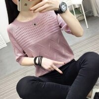 Áo thun dệt kim rỗng YiDbest Áo thun nữ ngắn kiểu Hàn Quốc